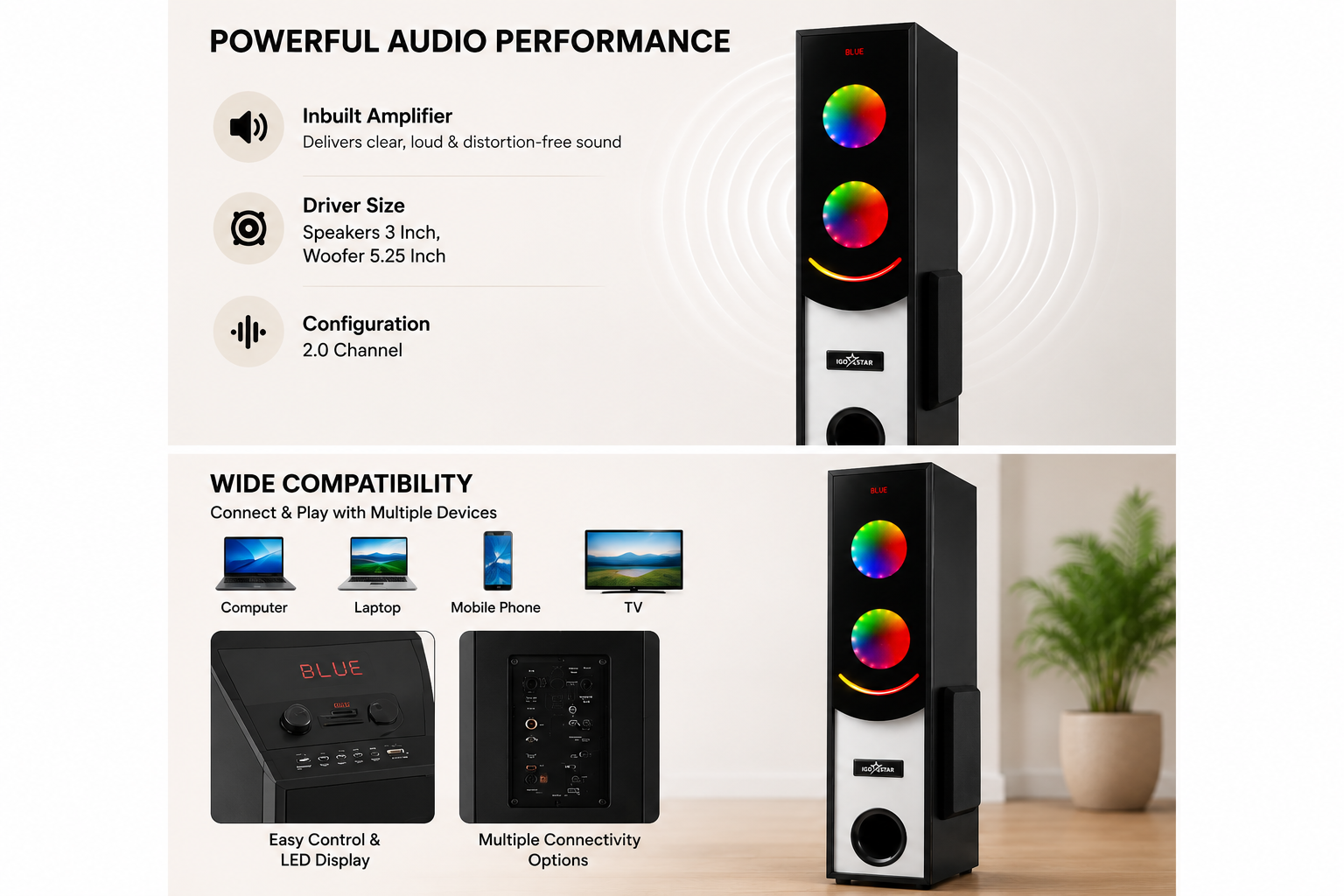 IGO STAR IG-2402 80 W Bluetooth Tower Speaker - Image 3